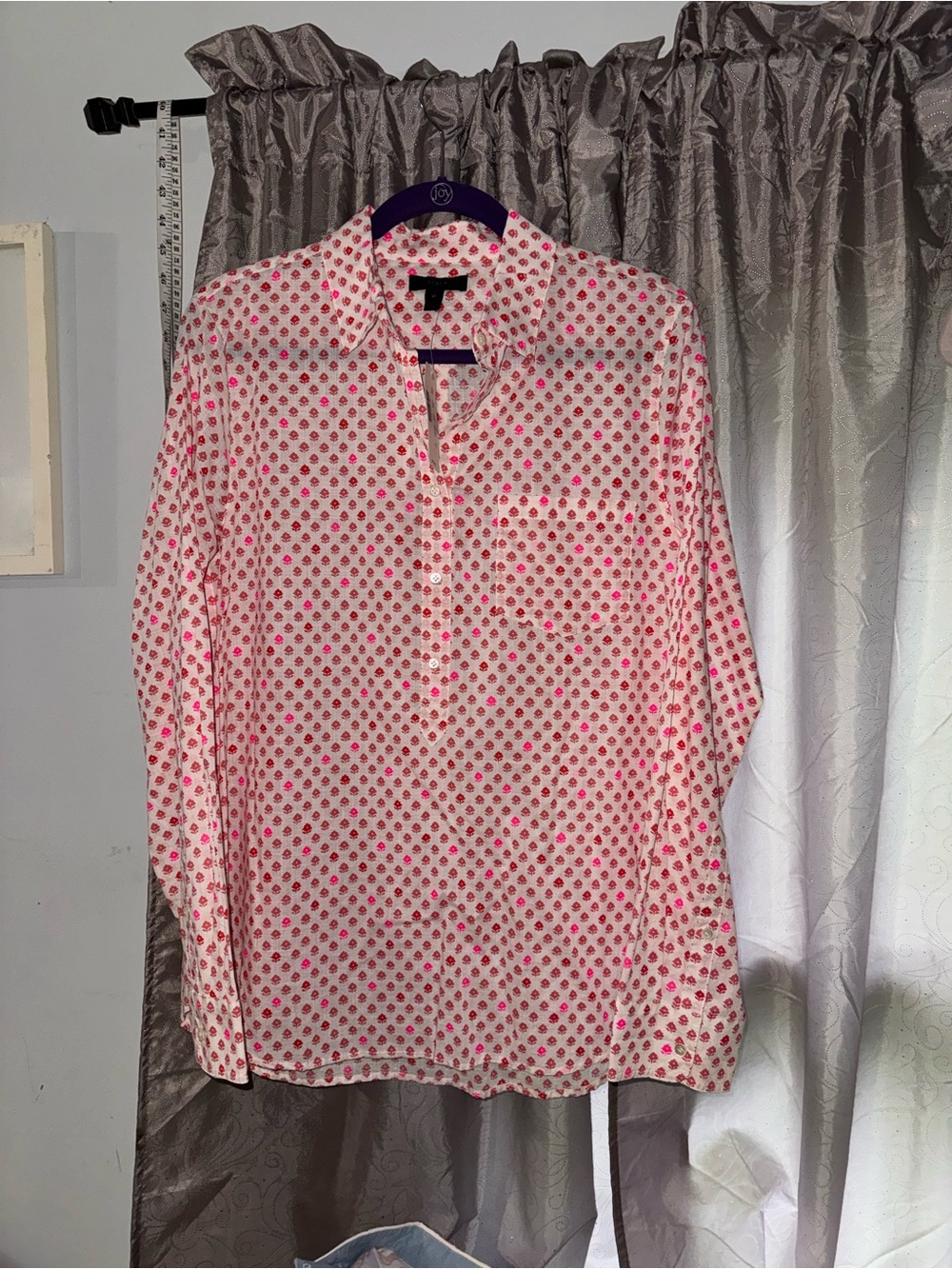 J. Crew White Blouse with Pink Dot Print